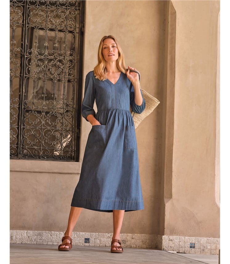 Elasticated Cuff Denim Dress